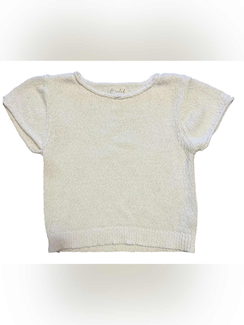 Minimalist Cream Short-Sleeve Knit Sweater